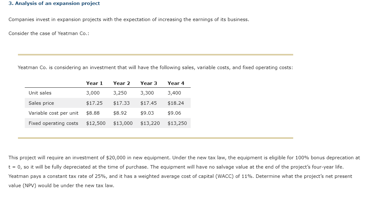 Solved 3 Analysis Of An Expansion Project Companies Invest Chegg