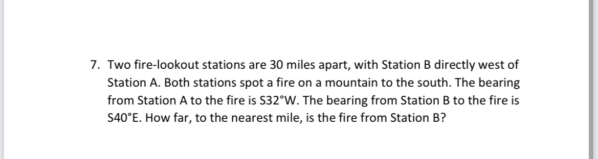 Solved 7. Two Fire-lookout Stations Are 30 Miles Apart, With | Chegg.com