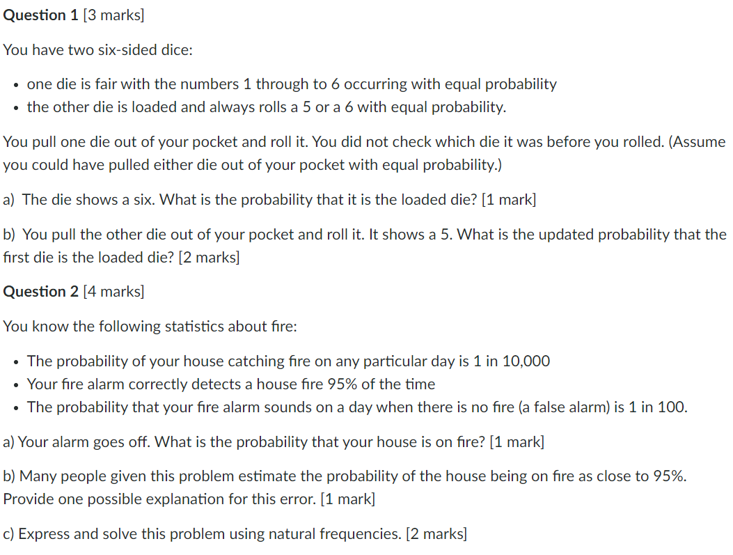 Solved You Have Two Six-sided Dice: - One Die Is Fair With | Chegg.com