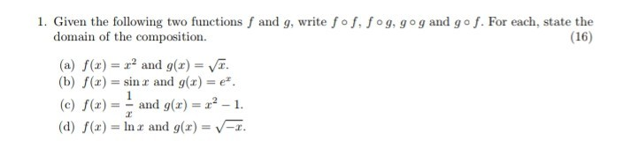 Solved 1. Given the following two functions f and g, write | Chegg.com