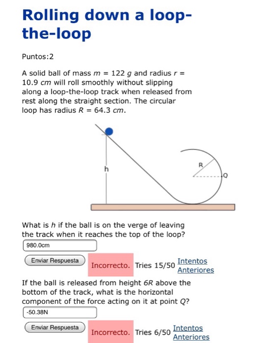 Solved Rolling down a loop- the-loop Puntos:2 A solid ball | Chegg.com