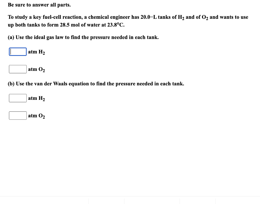 Solved Be sure to answer all parts. To study a key fuelcell