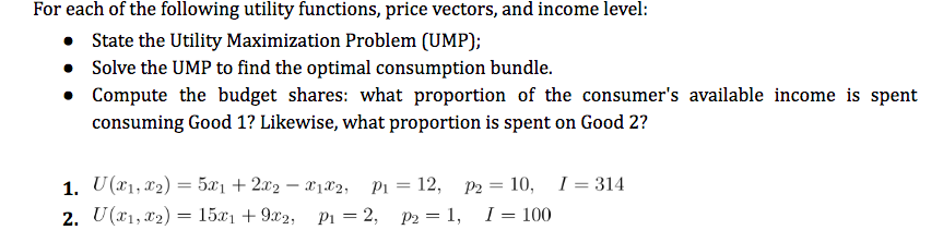 Solved For each of the following utility functions, price | Chegg.com