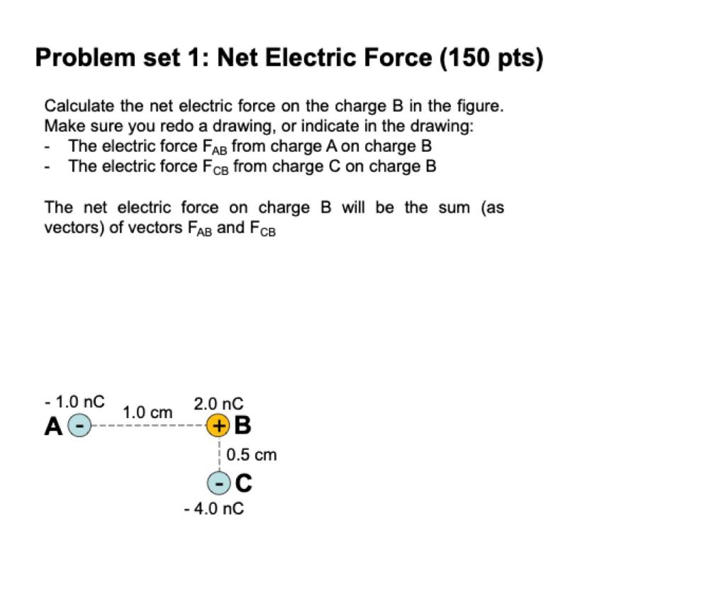 Solved Problem set 1 Net Electric Force (150 pts) Calculate