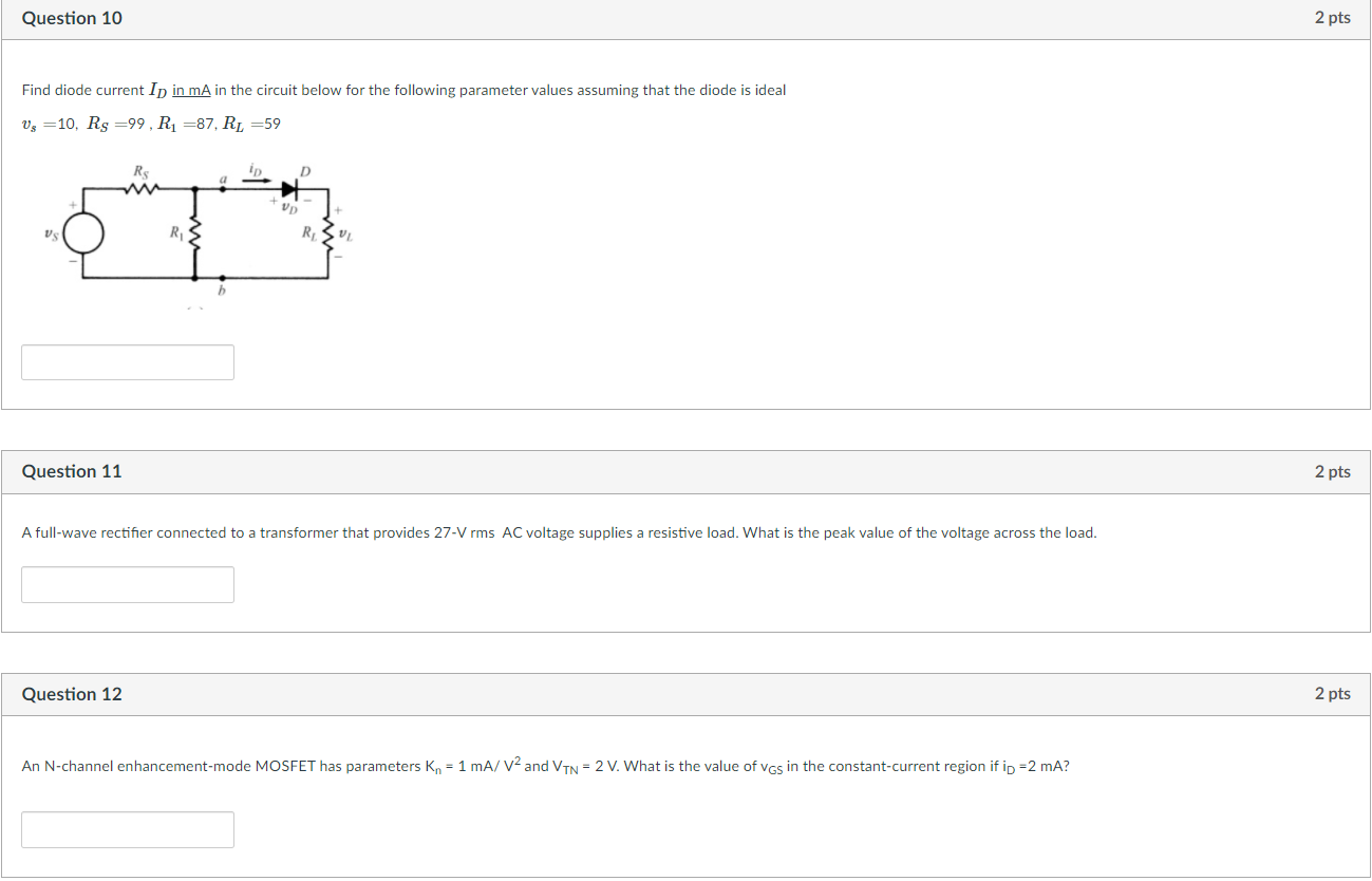 Solved Question 10 2 pts Find diode current Ip in mA in the | Chegg.com