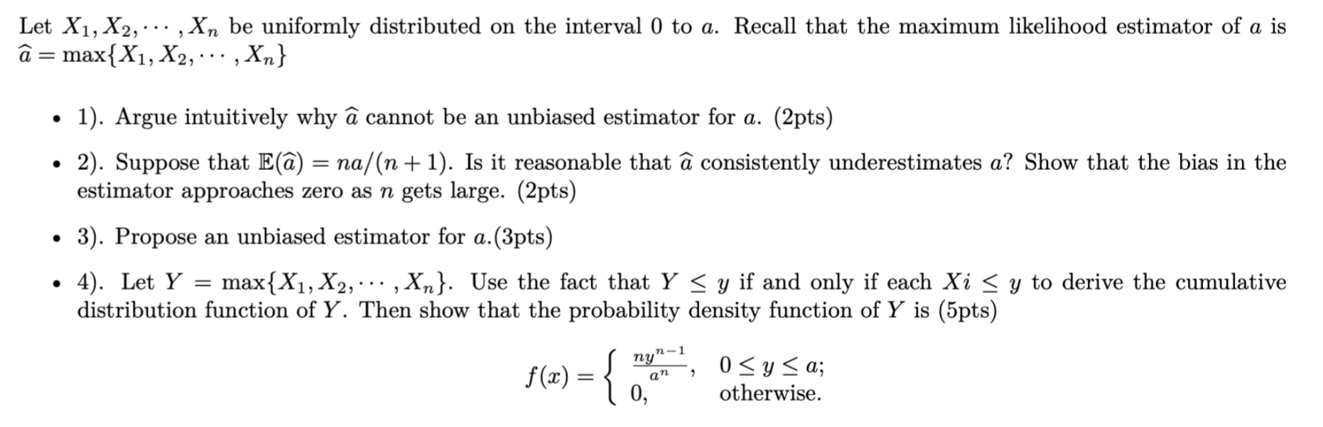 Solved Let X1, X2, ... , Xn Be Uniformly Distributed On The | Chegg.com