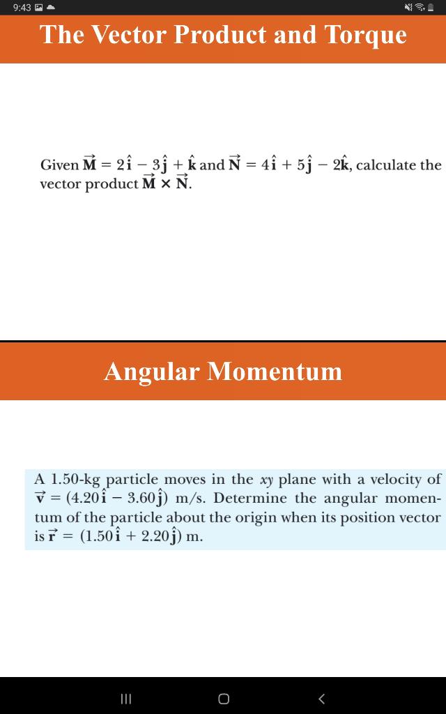 Solved 9 43 Pa The Vector Product And Torque Given M 2i Chegg Com