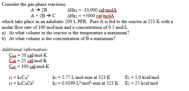 Consider the gas-phase reactions: A 2B A HRI = | Chegg.com