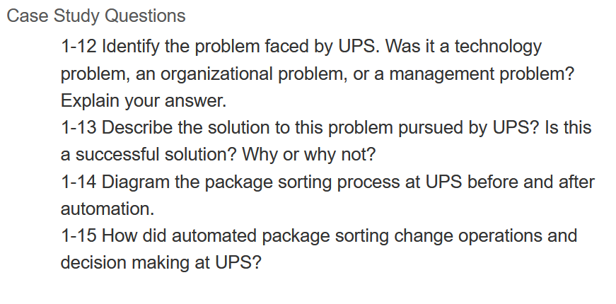Solved New Technology at UPS Clashes with Outdated Ways of | Chegg.com