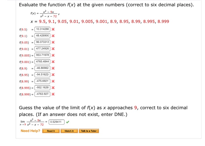 Solved Evaluate The Function F X At The Given Numbers