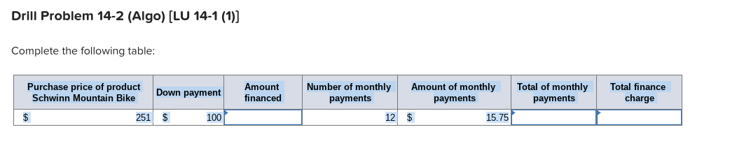 bike monthly payments