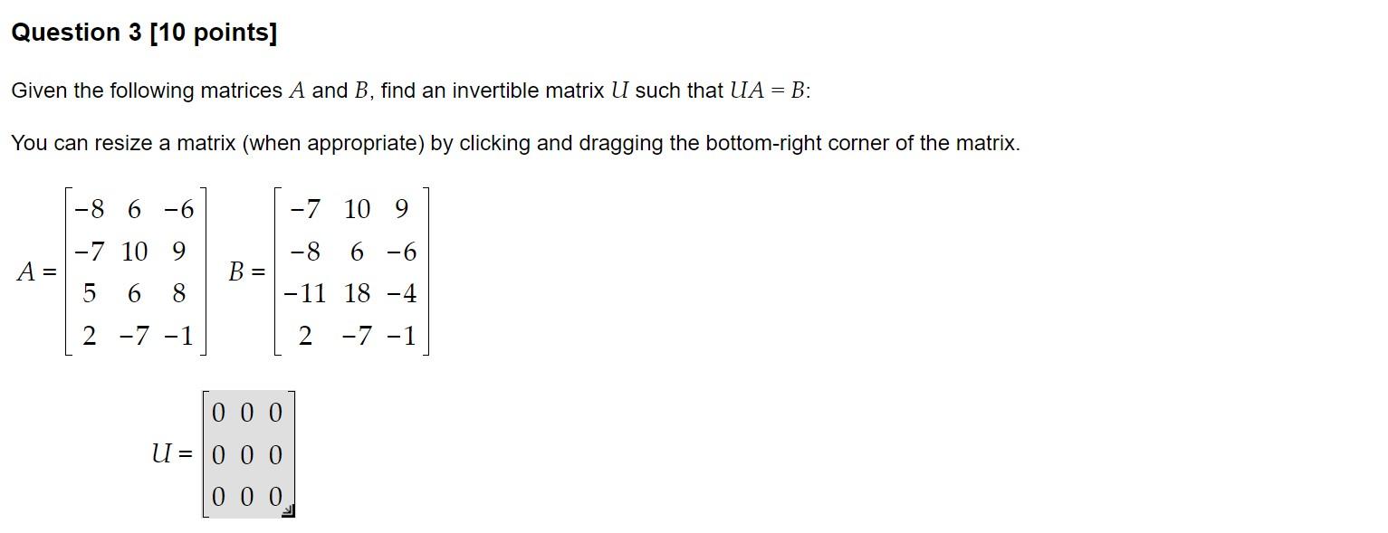 Solved Given The Following Matrices A And B, Find An | Chegg.com