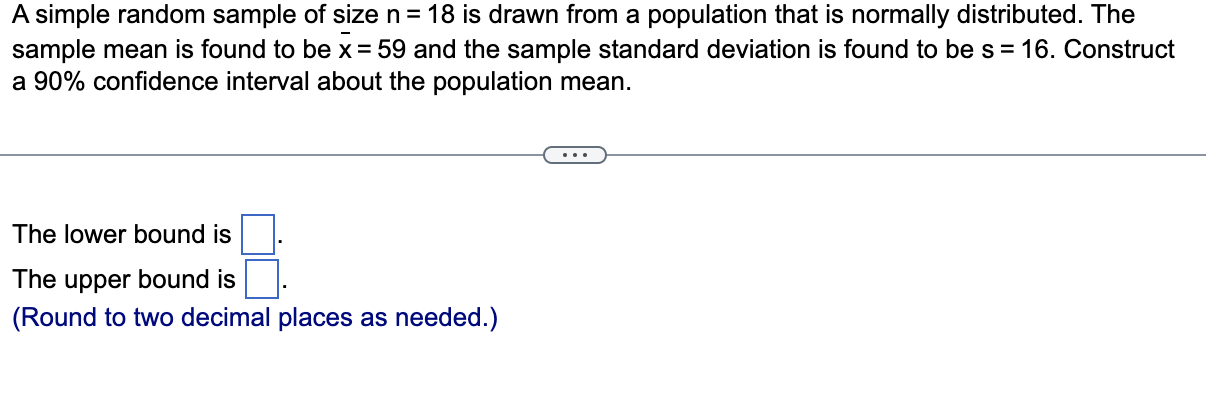 Solved A simple random sample of size n=18 is drawn from a | Chegg.com