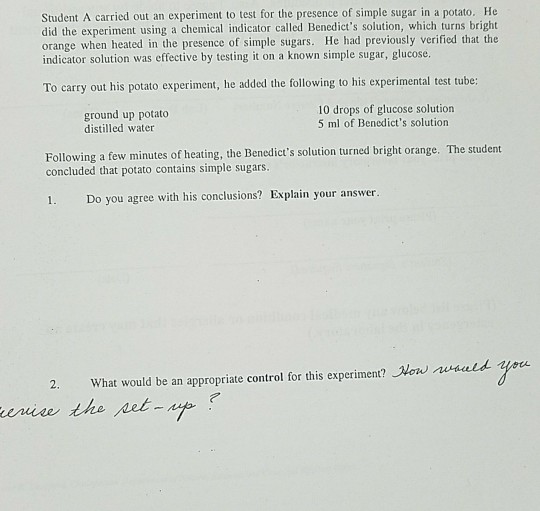 Solved Student A carried out an experiment to test for the | Chegg.com