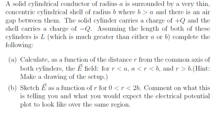 Solved A solid cylindrical conductor of radius a is | Chegg.com