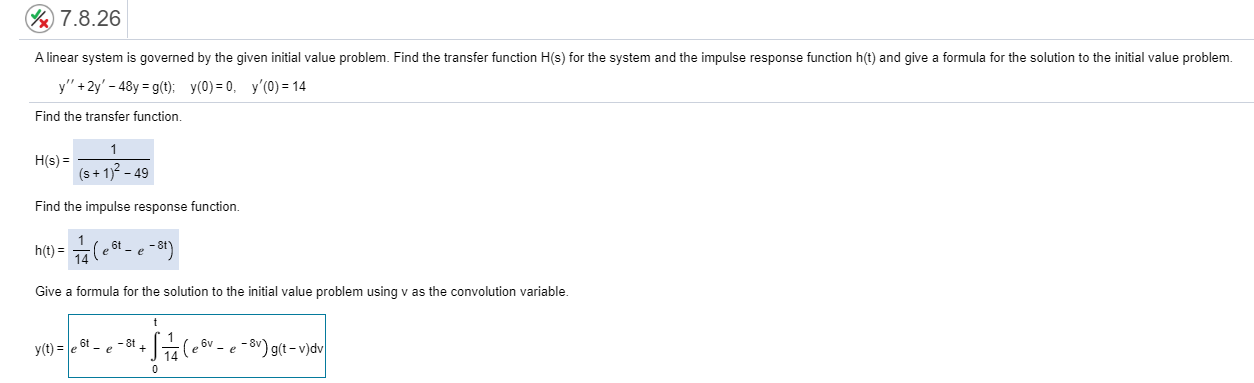 Solved 7 8 26 A Linear System Is Governed By The Given Chegg Com