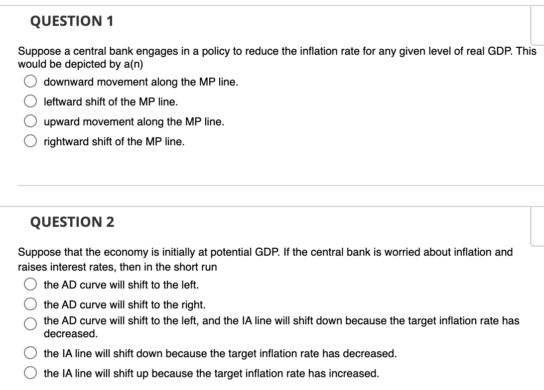 Solved QUESTION 1 Suppose a central bank engages in a policy | Chegg.com