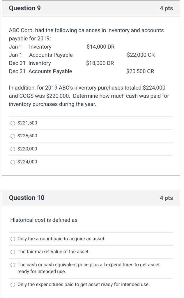 Solved Question 9 4 Pts ABC Corp. Had The Following Balances | Chegg.com