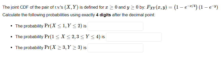 Solved The joint CDF of the pair of r.v.'s (X,Y) is defined | Chegg.com