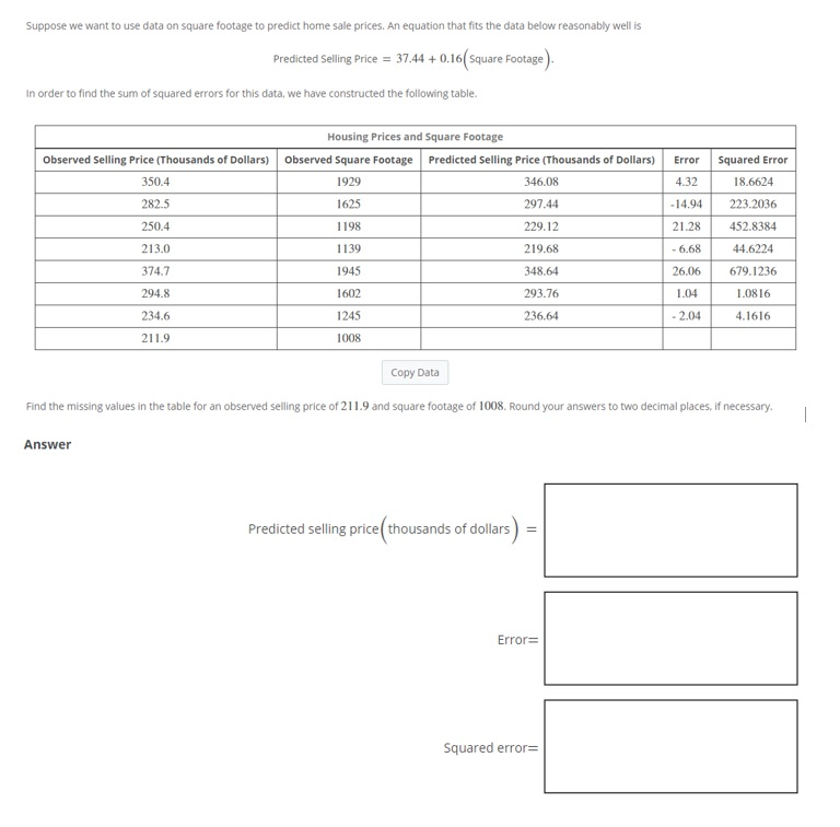 Solved Suppose We Want To Use Data On Square Footage To Chegg