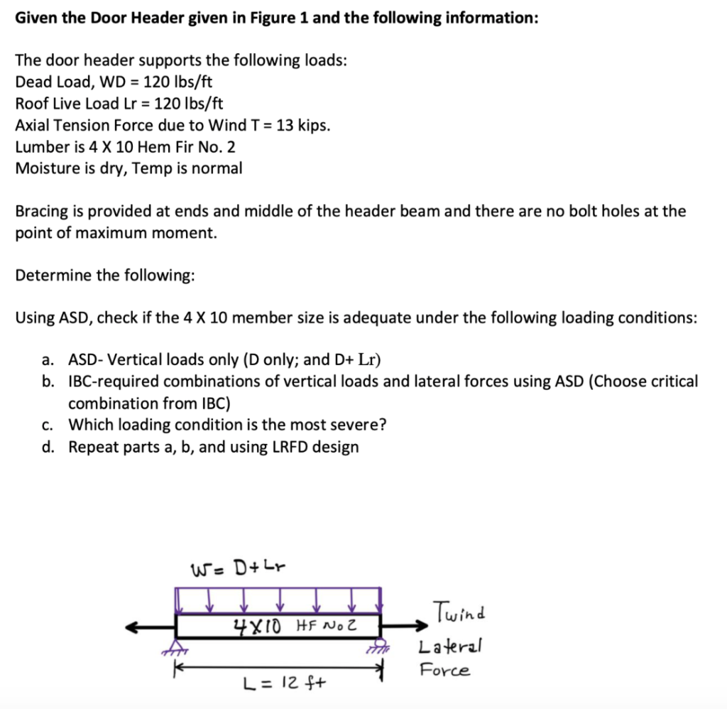 Solved Given the Door Header given in Figure 1 and the | Chegg.com
