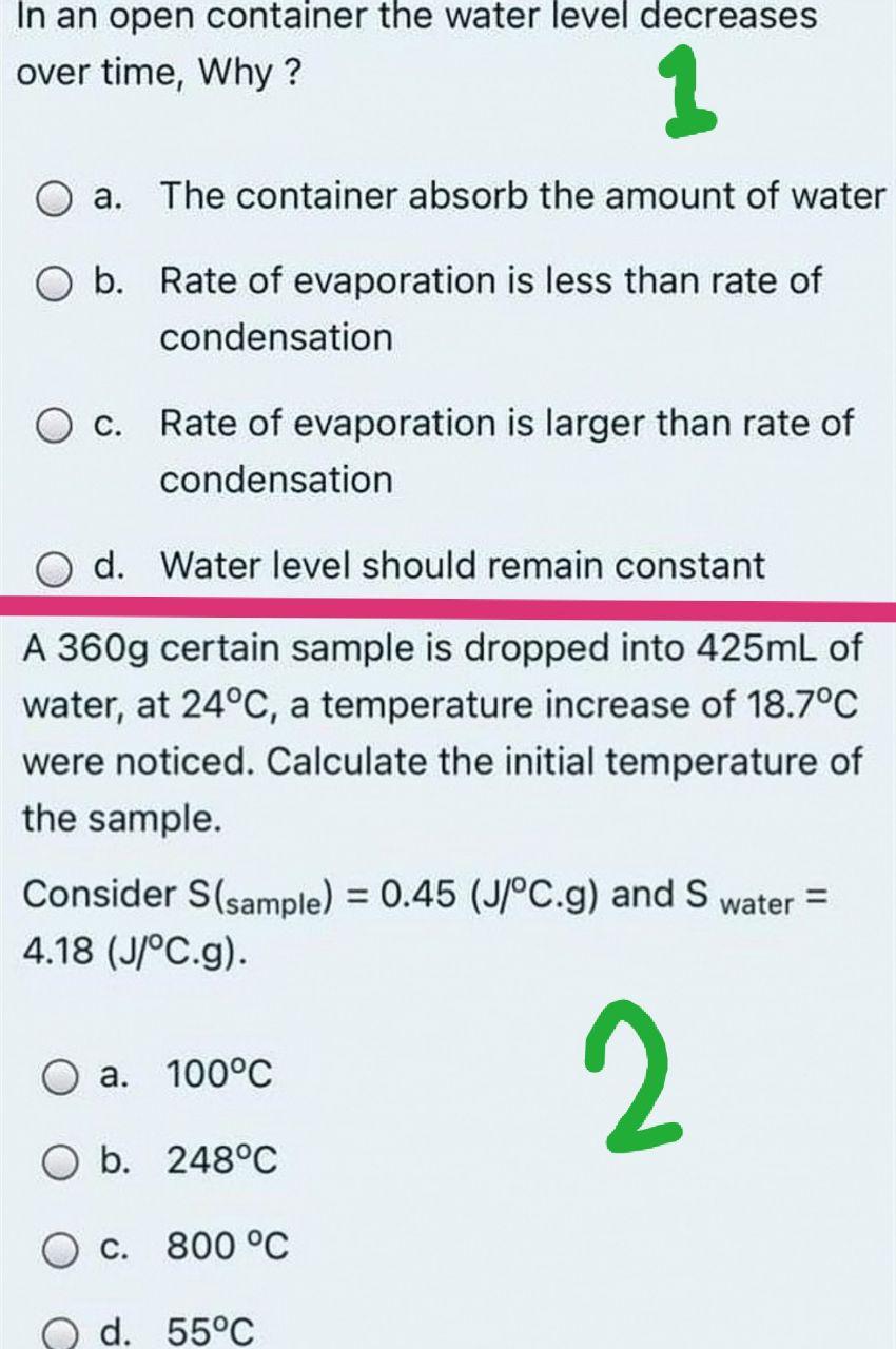 Solved In an open container the water level decreases over | Chegg.com