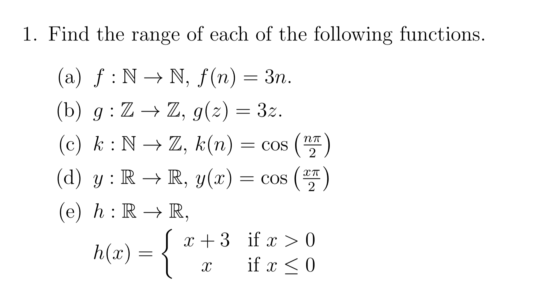 Solved 1 Find The Range Of Each Of The Following Functio Chegg Com