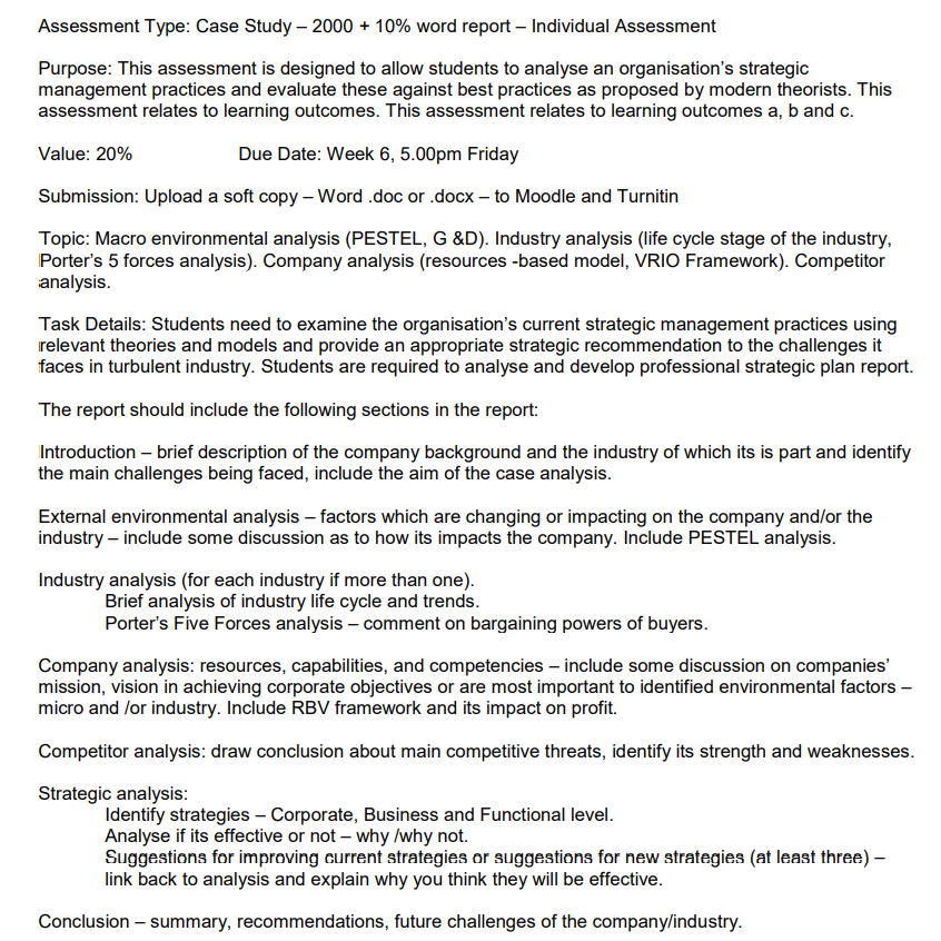 Solved Assessment Type: Case Study - 2000 + 10% word report | Chegg.com