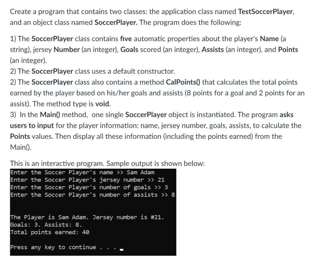 Solved Create a program that contains two classes: the | Chegg.com
