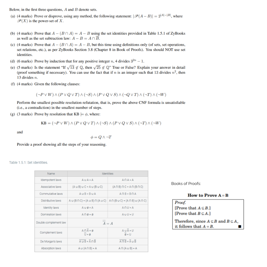 Solved Below, in the first three questions, A and B denote | Chegg.com