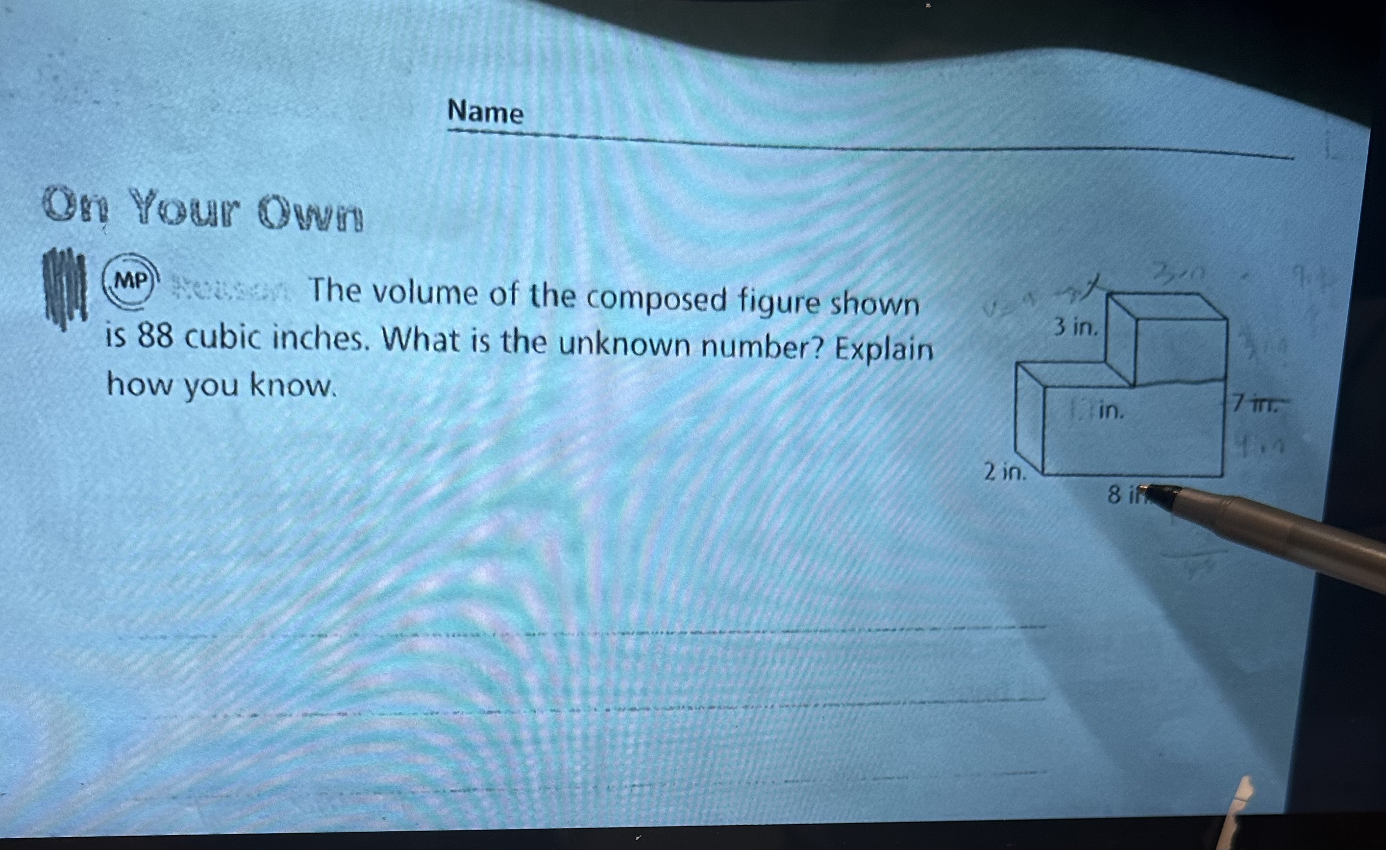 Solved The volume of the composed figure shown is 88 cubic | Chegg.com