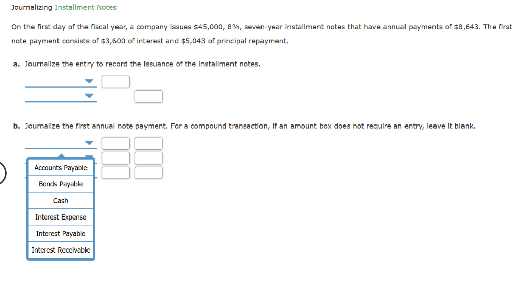 Solved Journalizing Installment Notes On the first day of | Chegg.com
