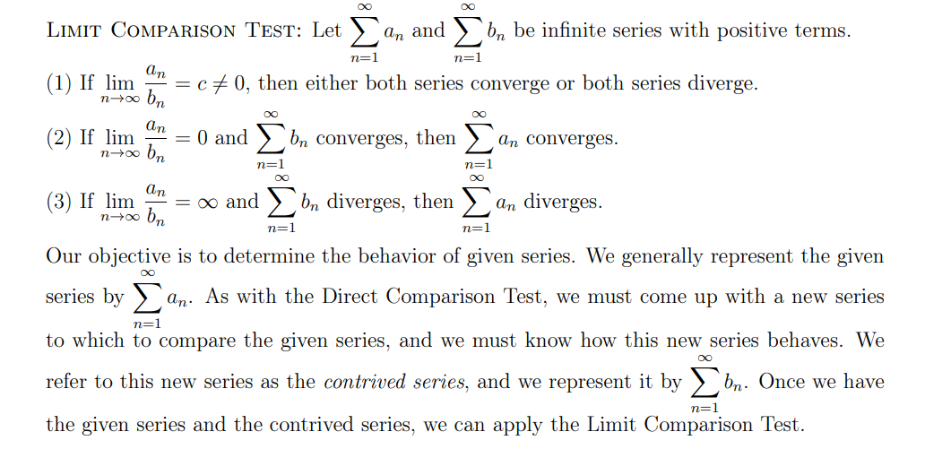 Solved LIMIT COMPARISON TEST: Let ∑n=1∞an And ∑n=1∞bn Be | Chegg.com