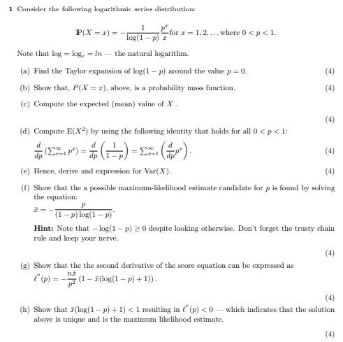 Solved 1 Consider The Following Logarithmic Series | Chegg.com