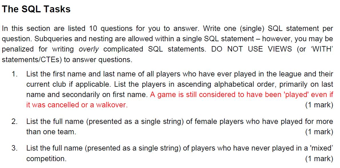 The SQL Tasks In this section are listed 10 questions | Chegg.com