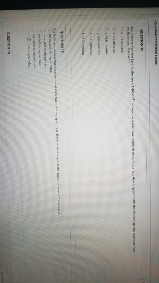 Solved QUESTION 16 The distance from the Earth to the sun is | Chegg.com