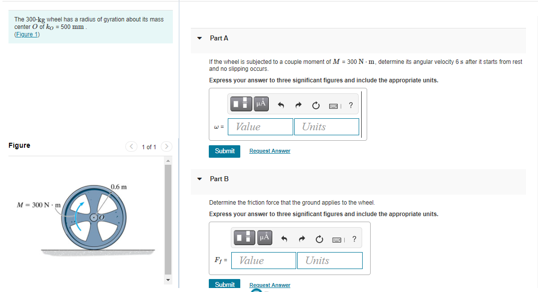 Solved The 300-kg wheel has a radius of gyration about its | Chegg.com