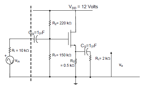Solved For the MOSFET Common Drain circuit of Fig Q1(b), the | Chegg.com