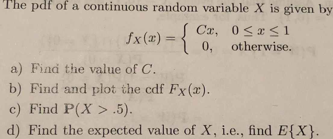 Solved The pdf of a continuous random variable X is given by | Chegg.com