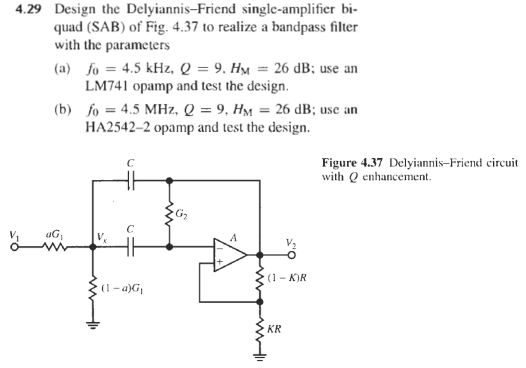 Solved 4.29 Design the Delyiannis-Friend single-amplifier | Chegg.com