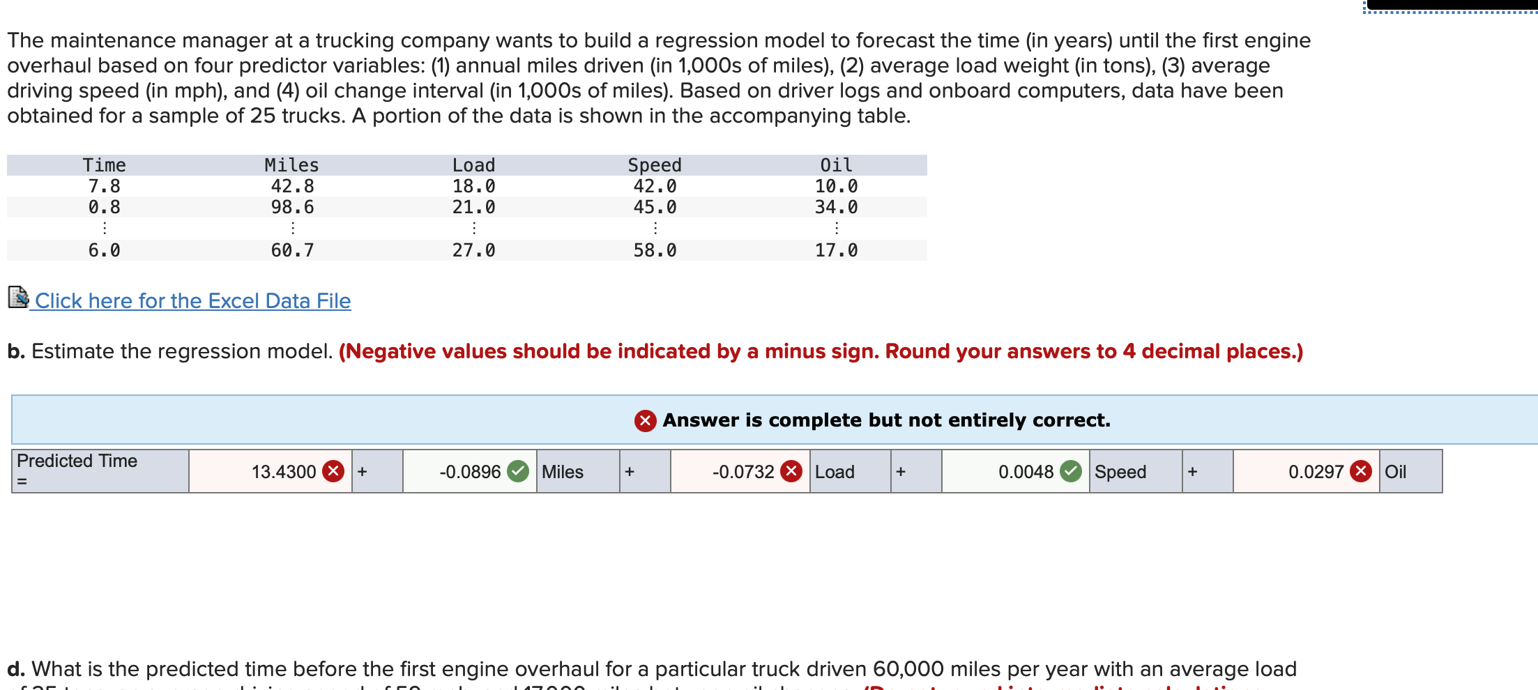Solved The maintenance manager at a trucking company wants | Chegg.com