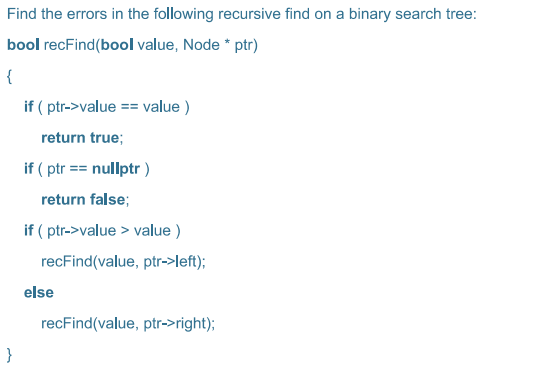 Solved Find the errors in the following recursive find on a | Chegg.com