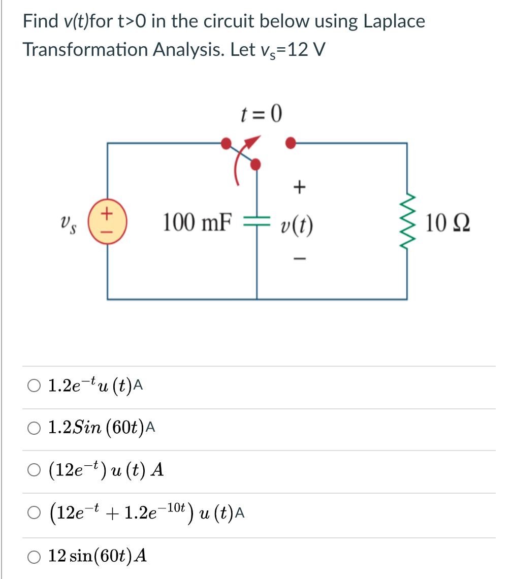 Solved Find V(t)for T>O In The Circuit Below Using Laplace | Chegg.com