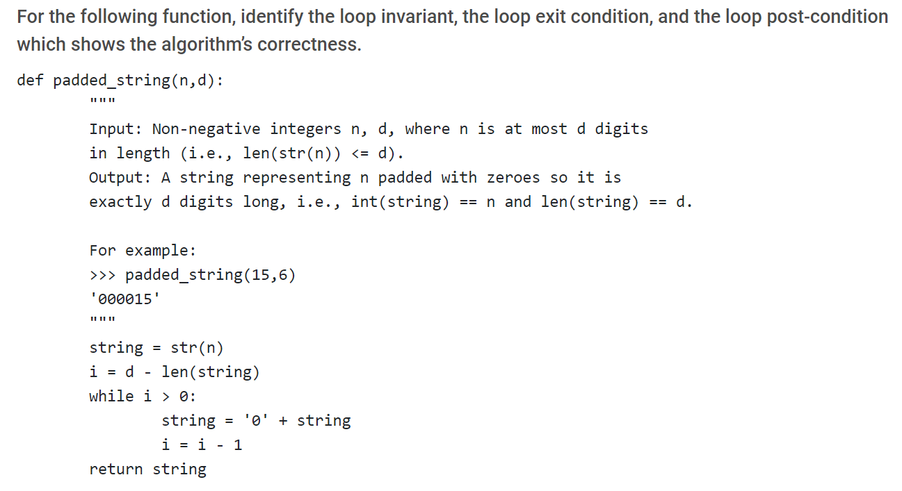 Solved For the following function, identify the loop | Chegg.com