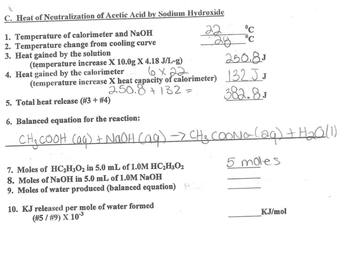 Solved C. Heat of Neutralization of Acetic Acid by Sodium | Chegg.com