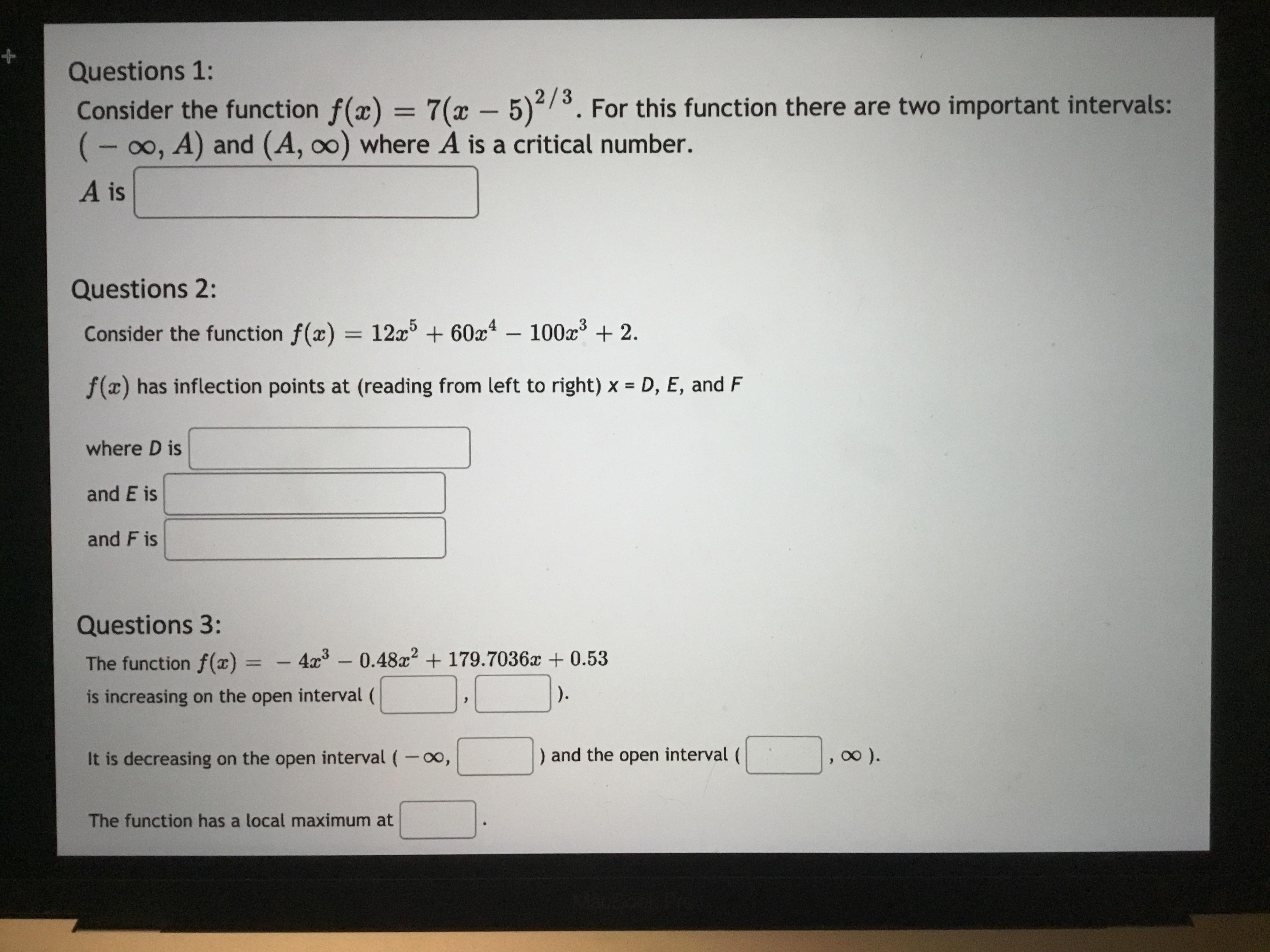 Solved + Questions 1: Consider the function f(x) = 7(x - | Chegg.com
