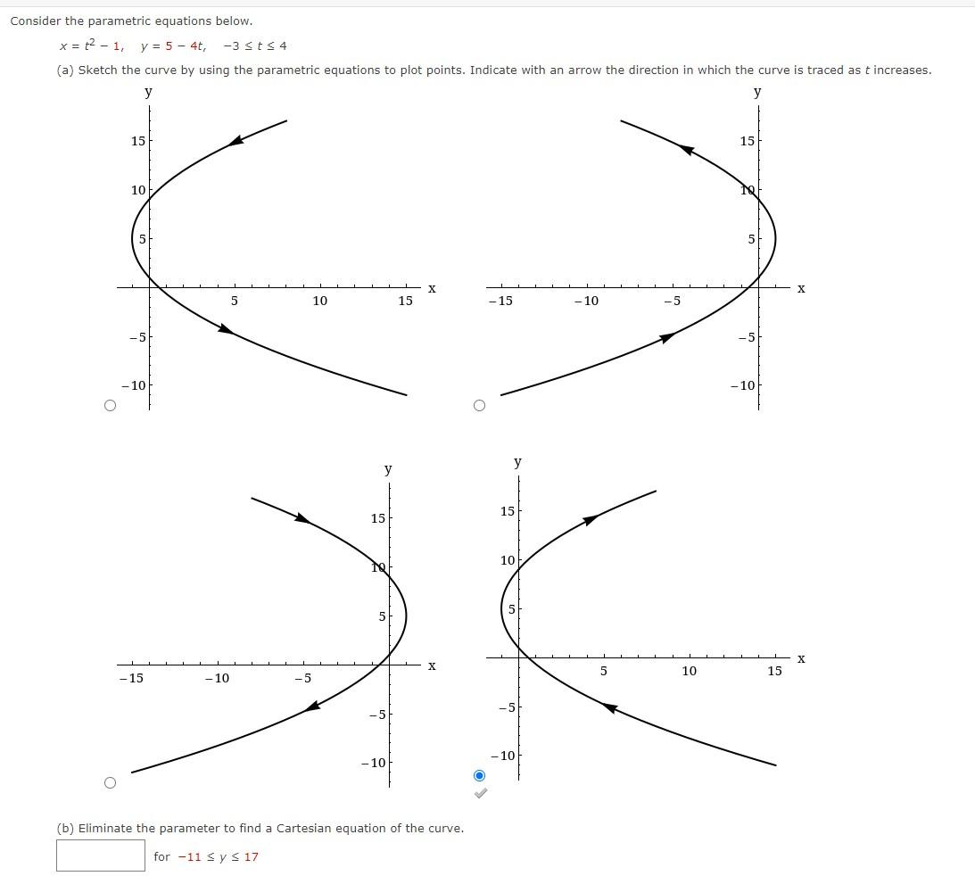 Solved Consider the parametric equations below. x=2-1, y = 5 | Chegg.com