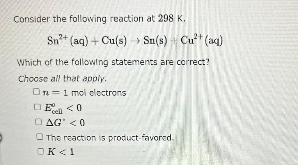 Solved Consider The Following Reaction At 298 K. | Chegg.com