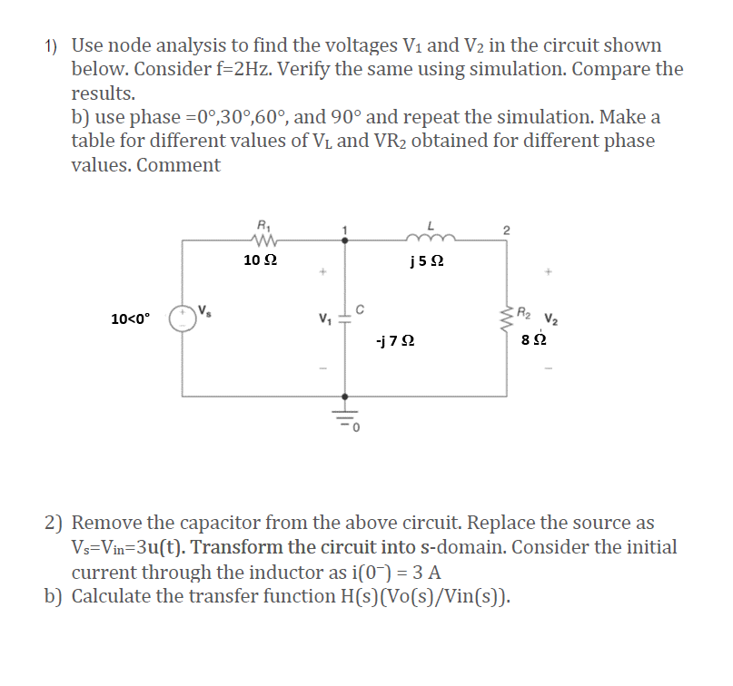 Solved 1) Use Node Analysis To Find The Voltages V1 And V2 | Chegg.com