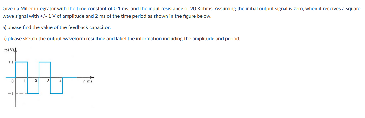 Solved Given a Miller integrator with the time constant of | Chegg.com